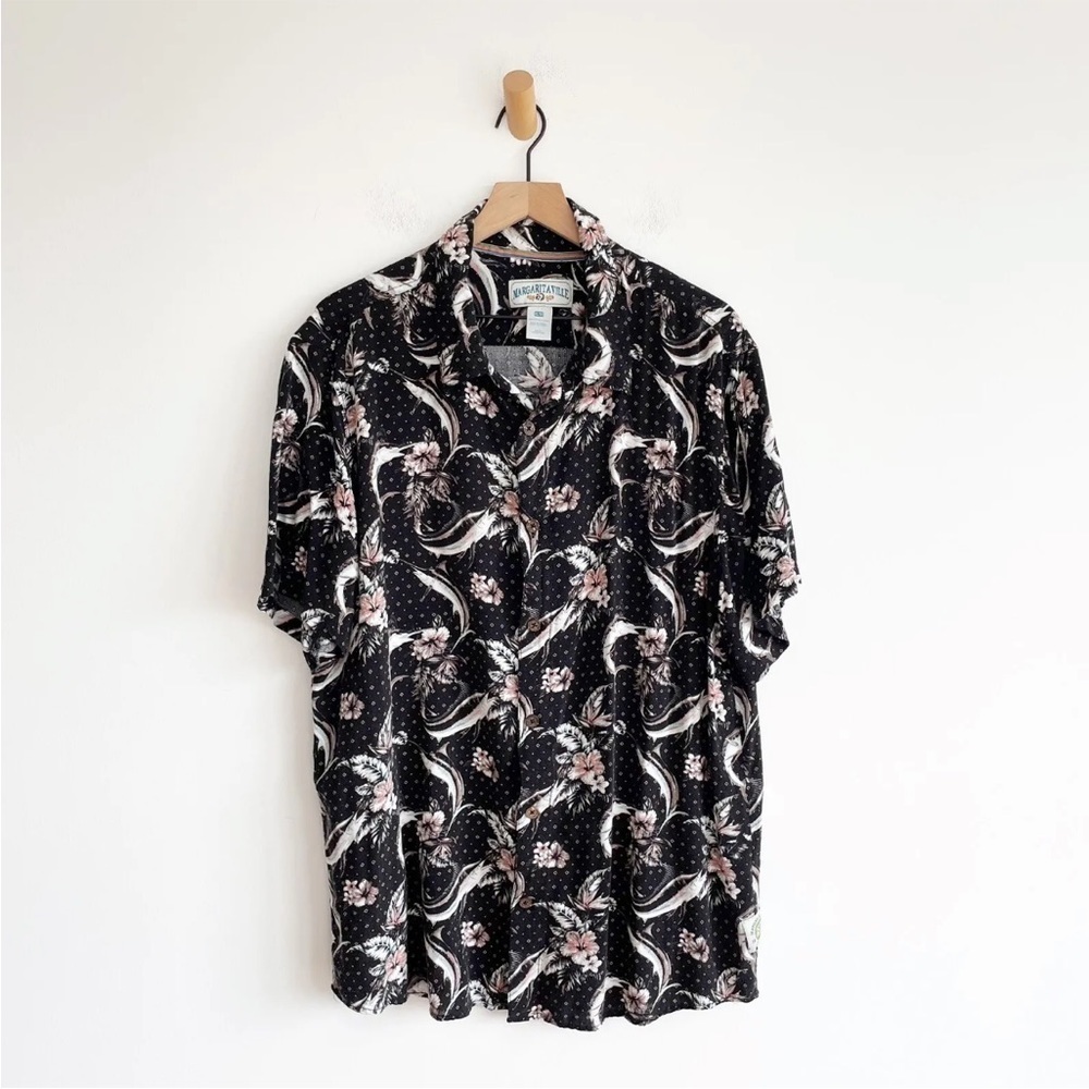 Margaritaville Jimmy Buffett Marlin Flower Casual Hawaiian Shirt Black Pink XL